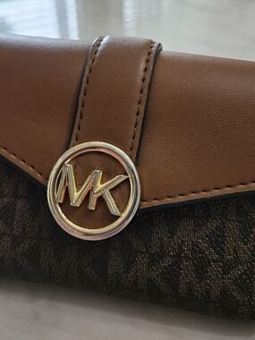 Michael Kors Brown and Gold MK Logo Continental Wallet
